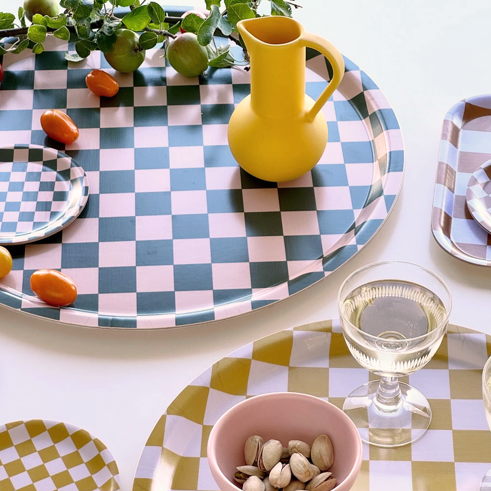 Mustard  CHECKER  Round Serving Tray - 31 cm - 3