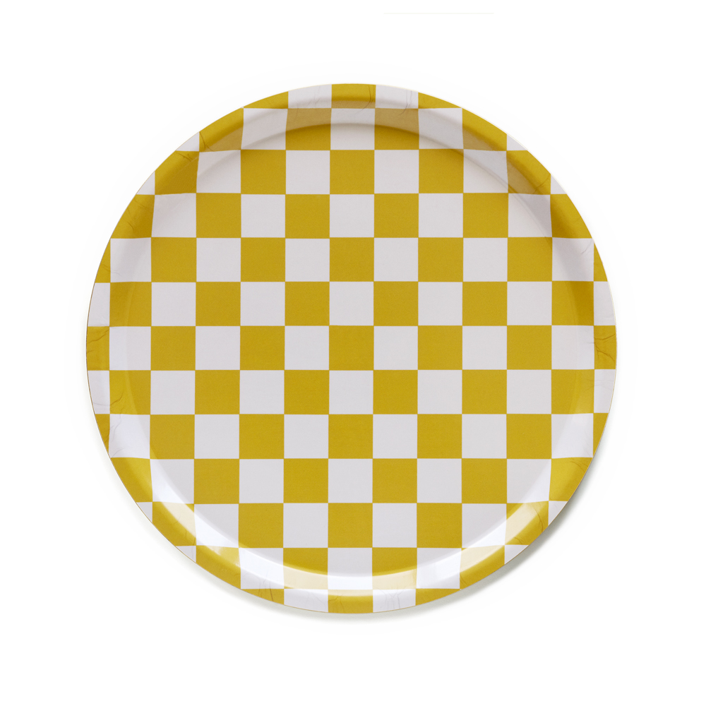 Mustard  CHECKER  Round Serving Tray - 31 cm