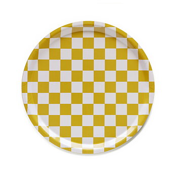Mustard  CHECKER  Round Serving Tray - 31 cm