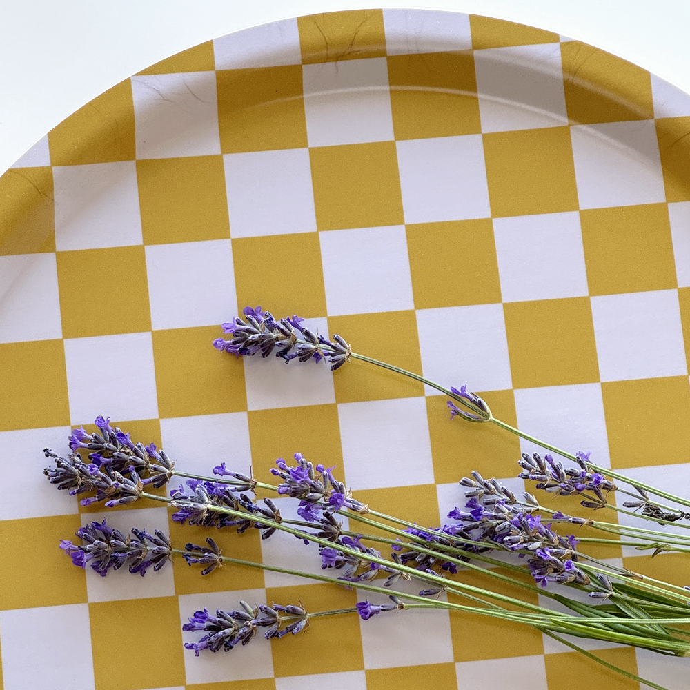 Mustard  CHECKER  Round Serving Tray - 31 cm - 2