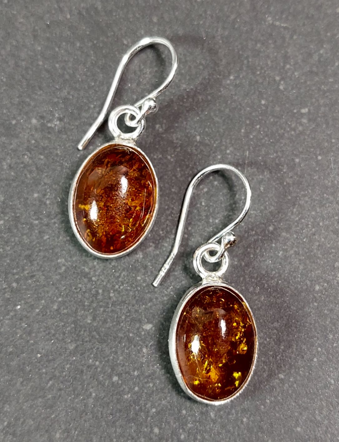 Örhängen Silver med Bärnsten - Oval