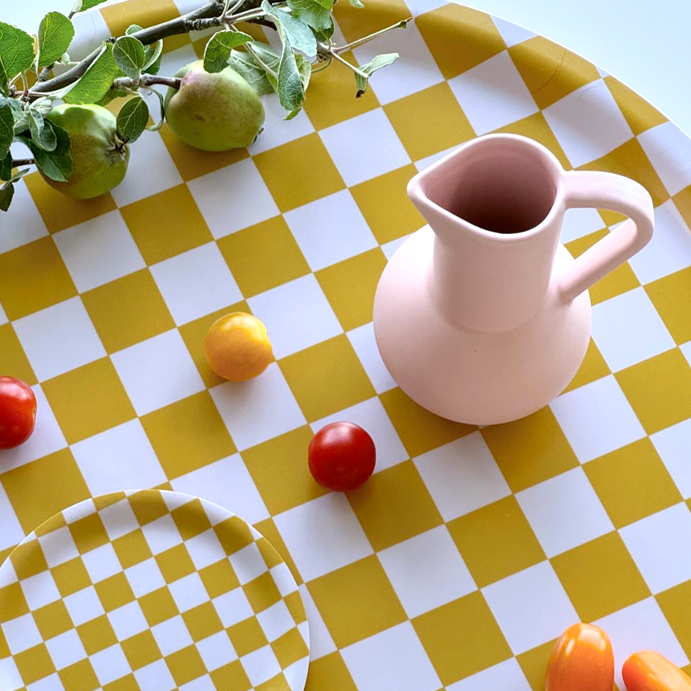 Mustard  CHECKER  Rund Bricka - 38 cm  - 3