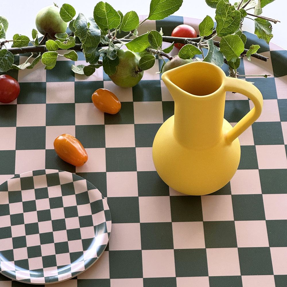Olive  CHECKER Round Serving Tray - 38 cm - 3