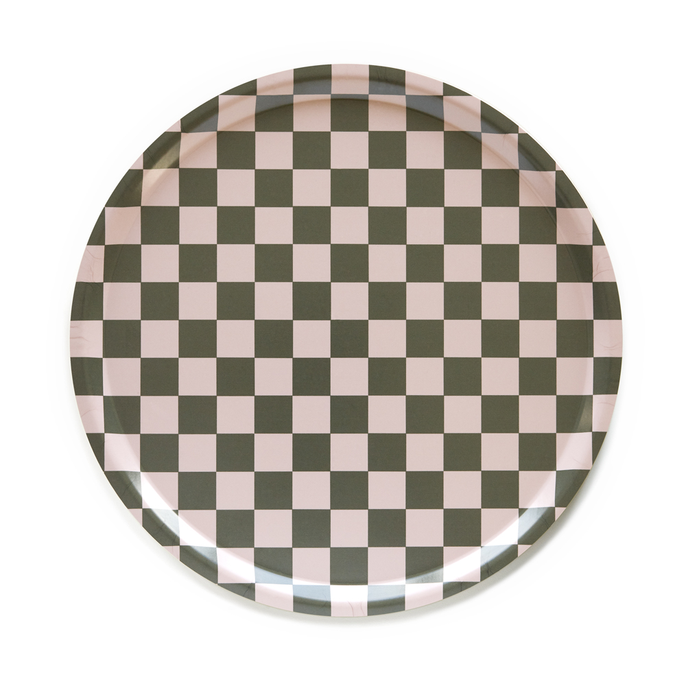 Olive  CHECKER Round Serving Tray - 38 cm
