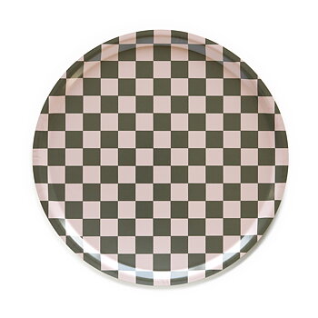 Olive  CHECKER Round Serving Tray - 38 cm
