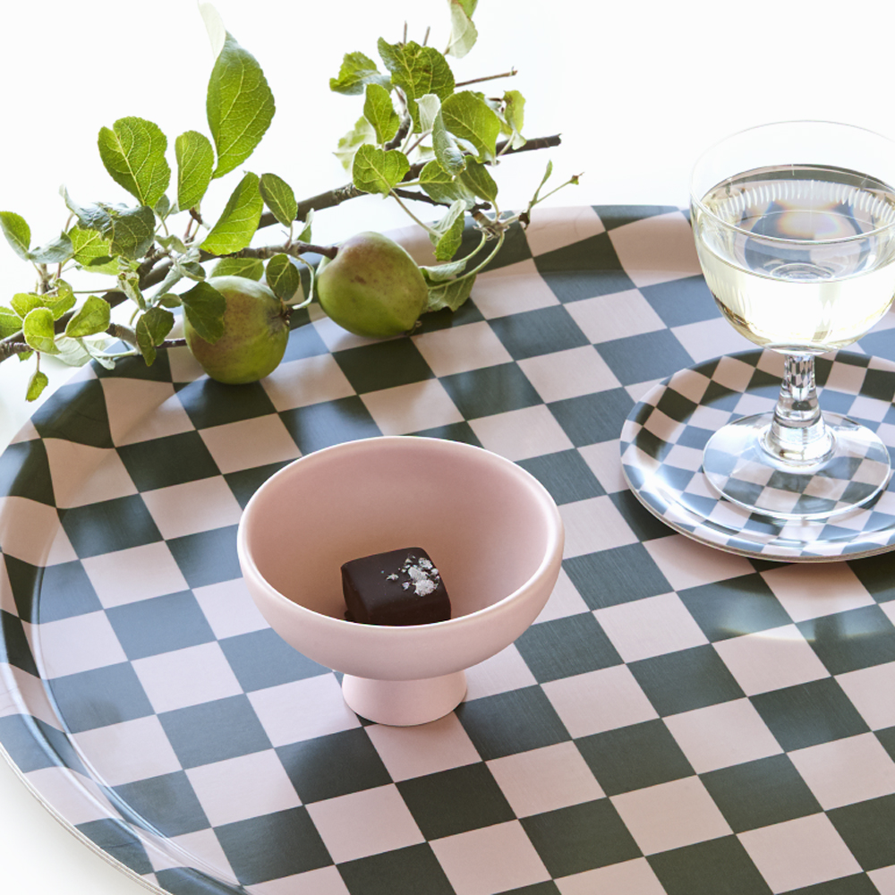 Olive  CHECKER Round Serving Tray - 38 cm - 2