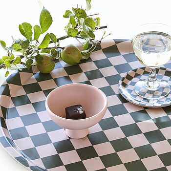 Olive  CHECKER Round Serving Tray - 38 cm
