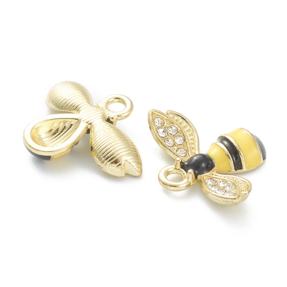 Charm -Enameld Bee, Gold, black & Yellow + rhinestones - 2