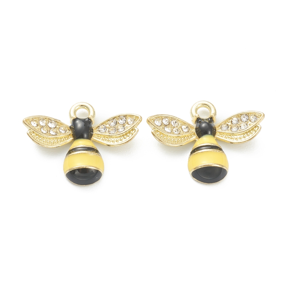 Charm -Enameld Bee, Gold, black & Yellow + rhinestones