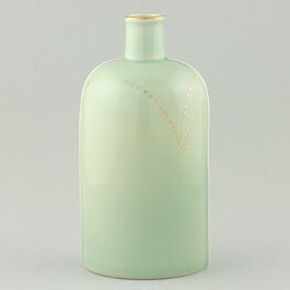 Kerstin Hörnlund (1980s) Green Bottle Vase with Golden Decor 19 cm