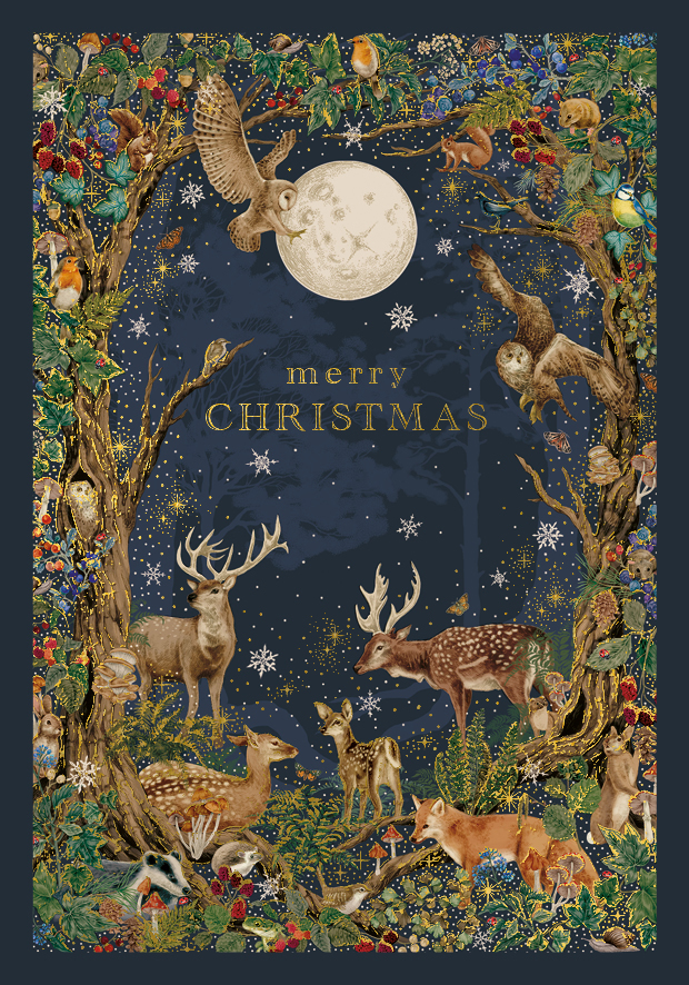 Merry Christmas Navy Woodland, Greeting Card