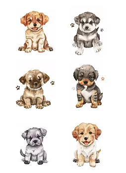 Reprint Klippark  A4 0122 -Puppies