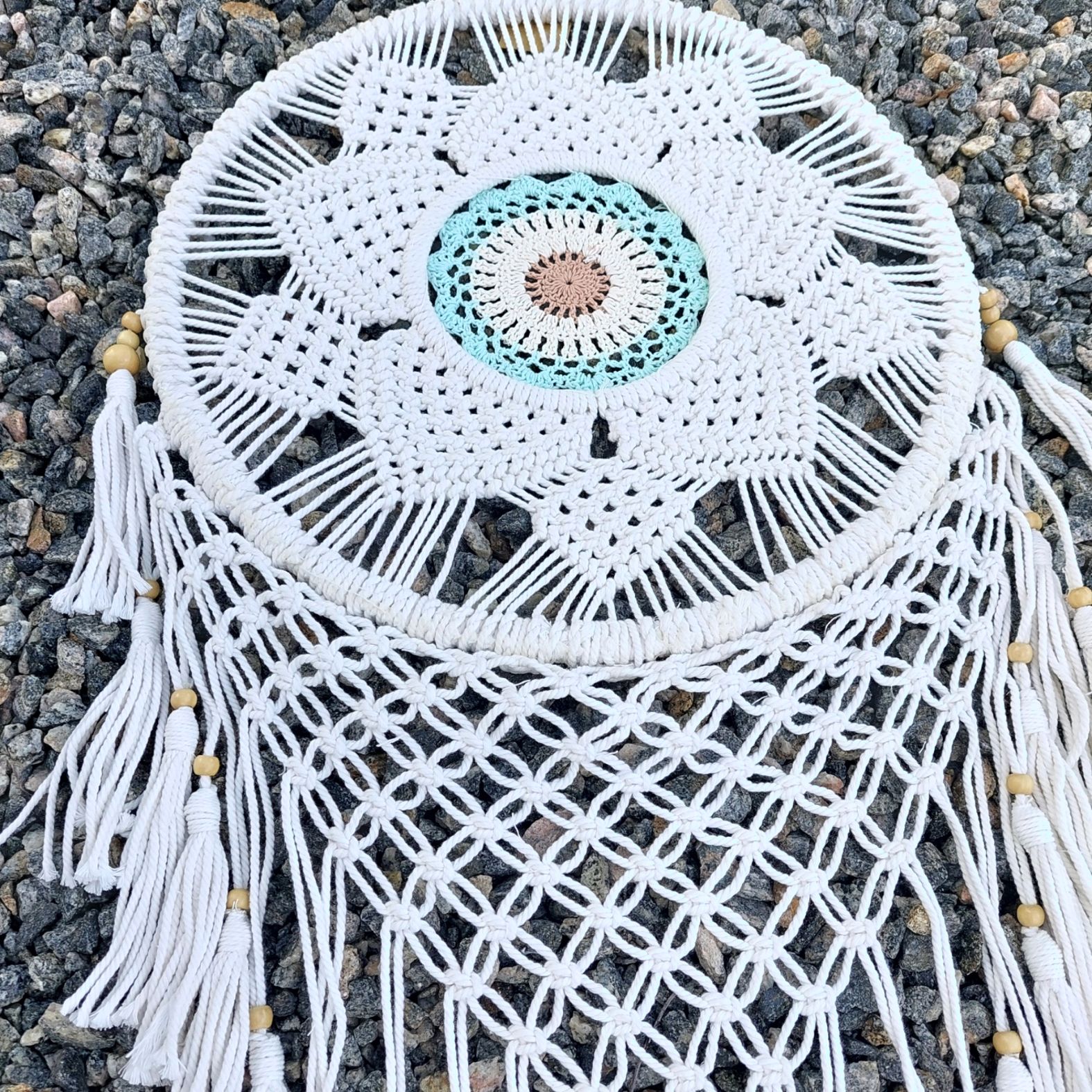  Drömfångare - Makramé Mandala Blomma, 42 cm - Ljusblå - 3