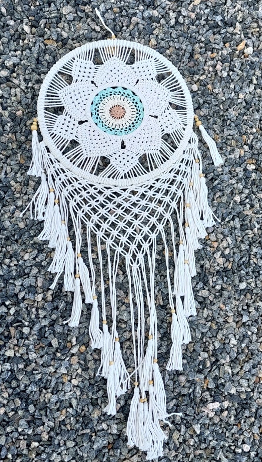  Drömfångare - Makramé Mandala Blomma, 42 cm - Ljusblå - 2