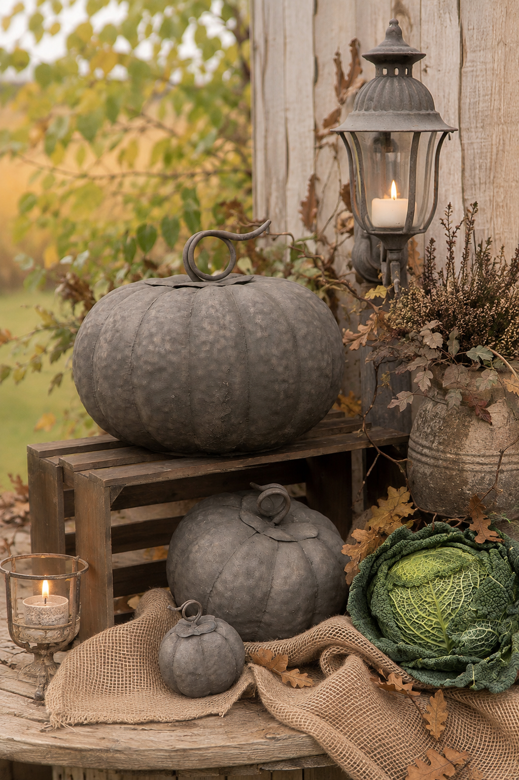 Pumpkin - Metal - Round - Decoration - 24.5x19 cm - 2