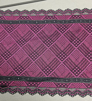 Stretch spets 21 cm - Svart & Fuchsia 