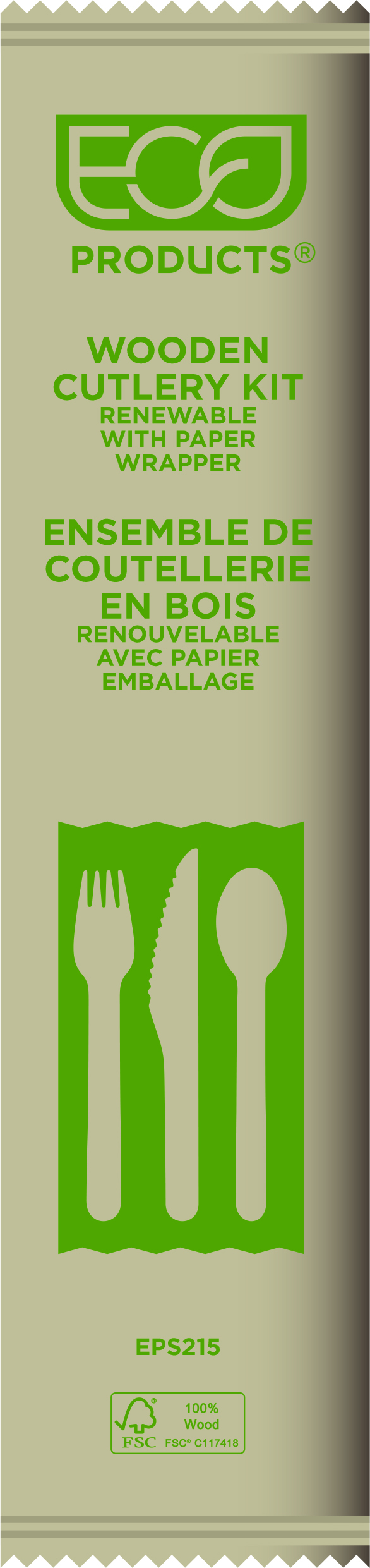 Cutlery Kit Birchwood, wrapped Knife/Fork/Spoon/Napkin 250 pcs/case