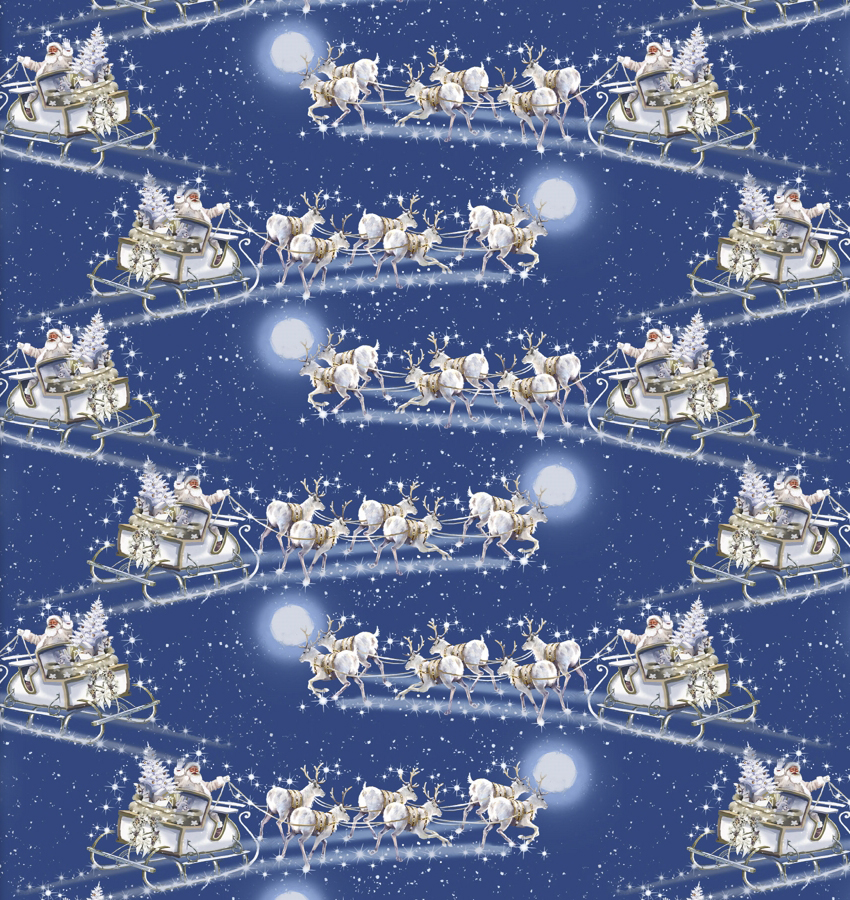 Here Comes Santa - Blue Flying Sleigh Christmas