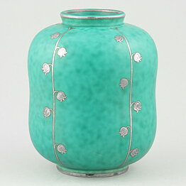 Wilhelm Kåge (Argenta 1959) Green Vase with Lily of the Valley Flower Motif 12 cm