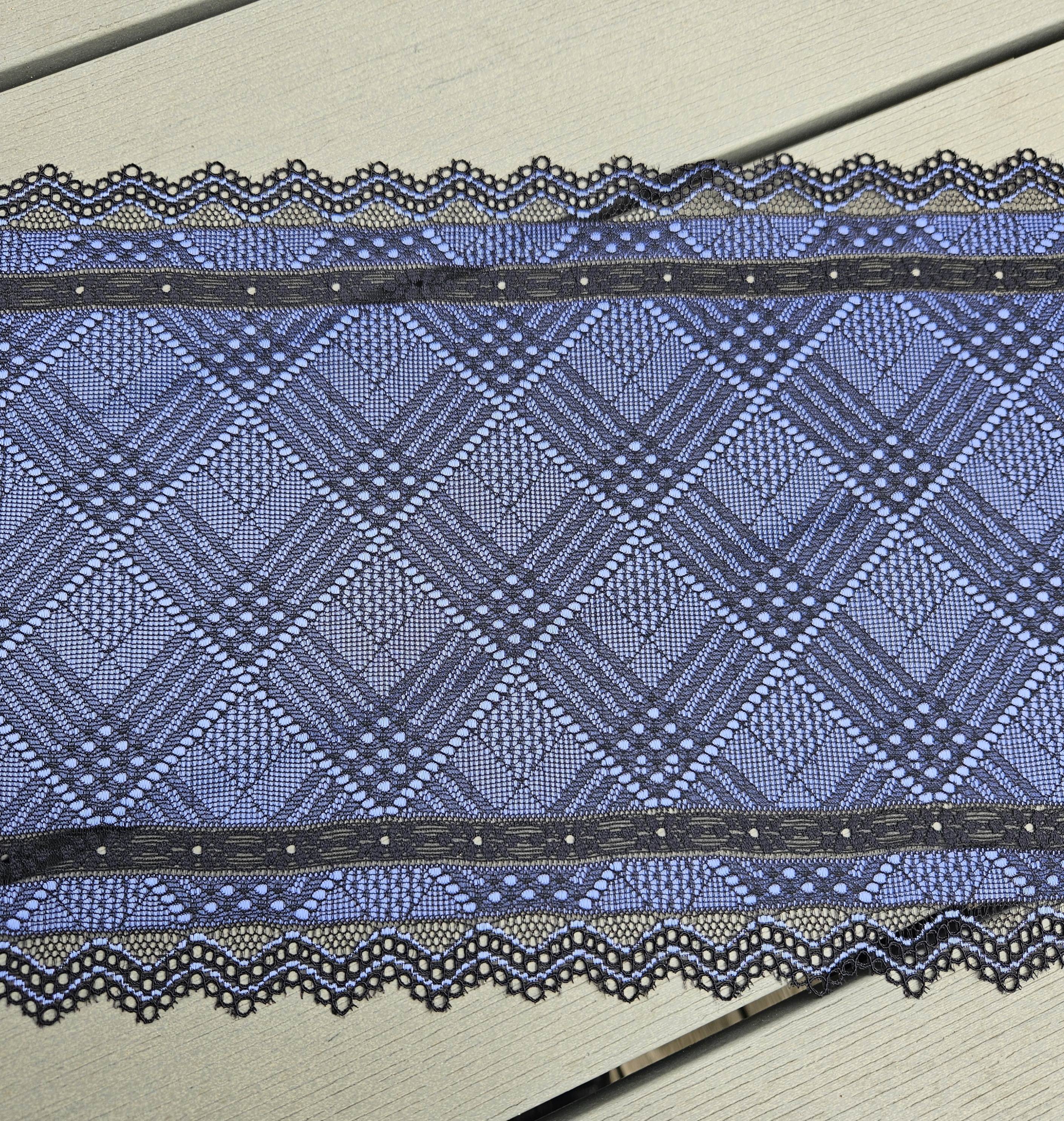 Stretch lace 21 cm - Black & Royal blue  - 3