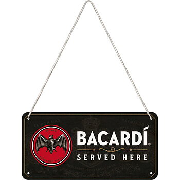 Hängendes Metallschild Bacardi Served Here. (10x20cm)