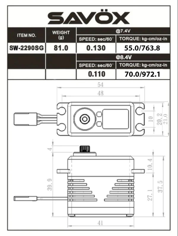 Savöx SAV-SW2290SG SW-2290SG Servo 70Kg 0,11s HV Alu Brushless Steel Gear WP - 2