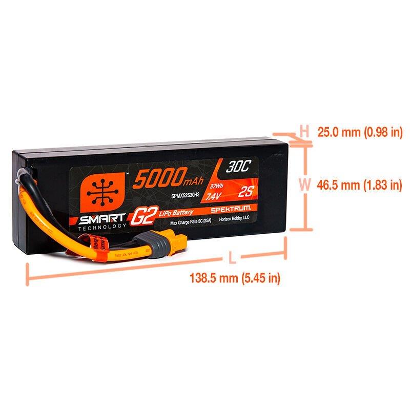 Spektrum 7.4V 5000mAh 2S 30C Smart LiPo G2 Hard Case: IC3 - 2