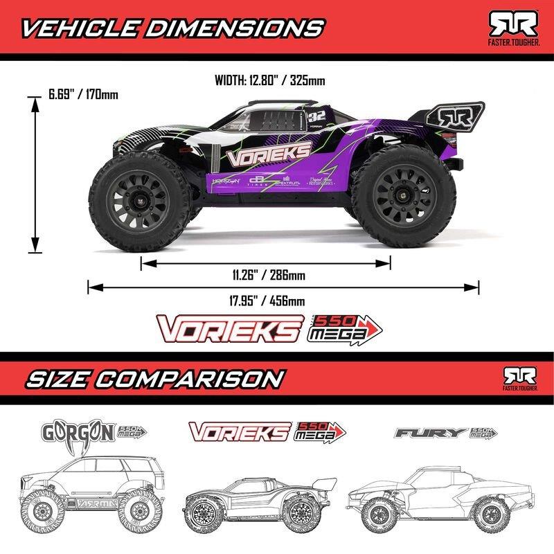 ARRMA 1/10 VORTEKS MEGA 550 2WD Stadium Truck RTR with Battery & Charger, Orange - 29
