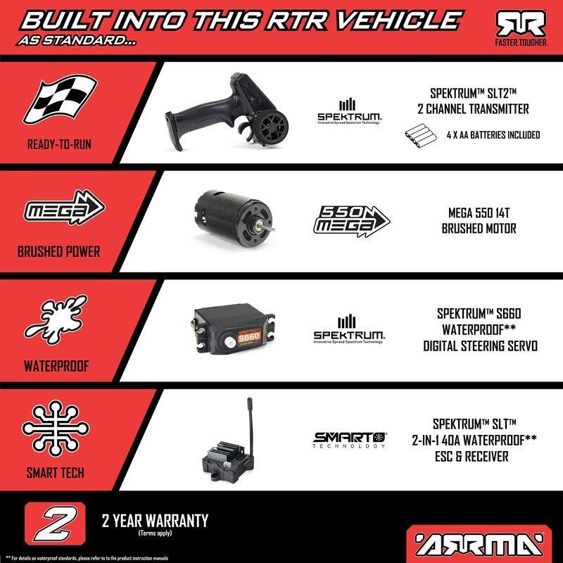 ARRMA 1/10 VORTEKS MEGA 550 2WD Stadium Truck RTR with Battery & Charger, Orange - 30