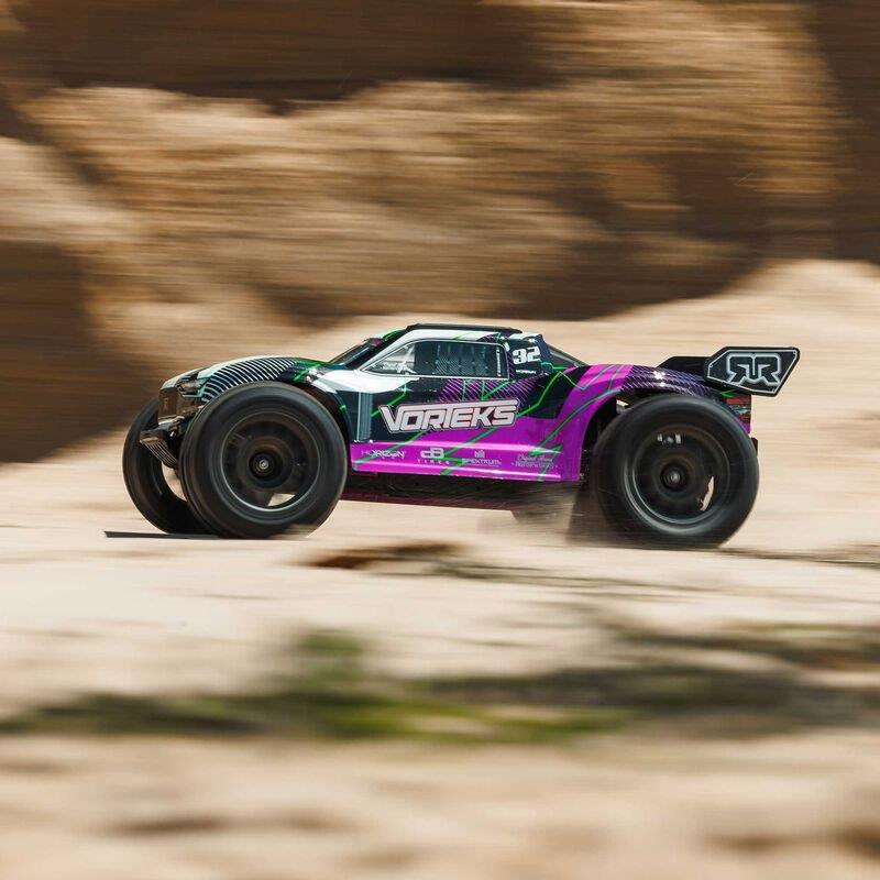 ARRMA 1/10 VORTEKS MEGA 550 2WD Stadium Truck RTR with Battery & Charger, Purple - 10