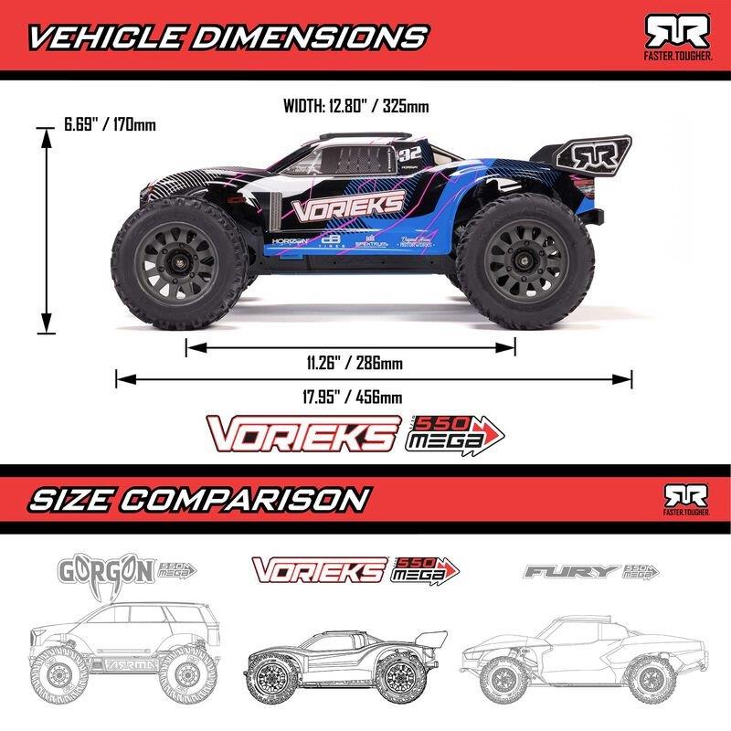 ARRMA 1/10 VORTEKS MEGA 550 2WD Stadium Truck RTR, Blue - 25