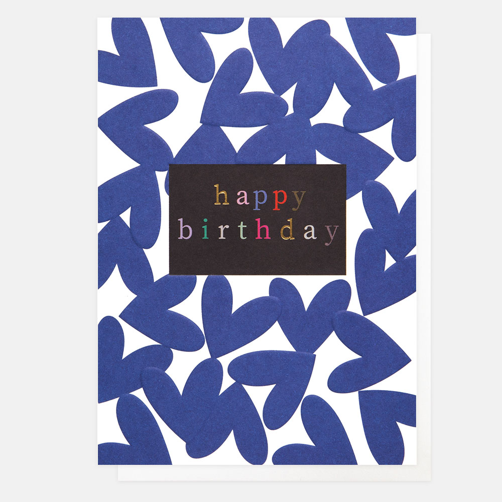 Blue Overlapped Hearts Happy Birthday