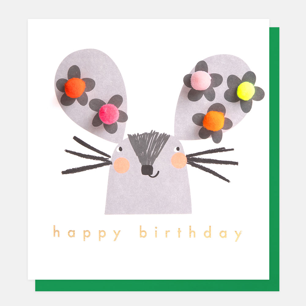 Mouse With Flowers On Ears, Happy Birthday!, Greeting Card