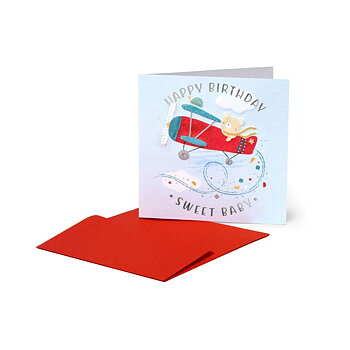 Small Greeting card, Teddy plane, Happy Birthday (BQEB042)