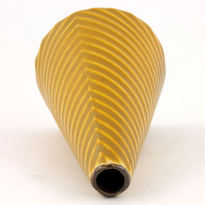 Stig Lindberg (Domino 1954) Yellow Cone Vase with Swirling Decor 13 cm