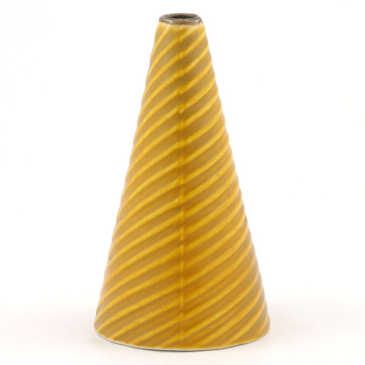 Stig Lindberg (Domino 1954) Yellow Cone Vase with Swirling Decor 13 cm