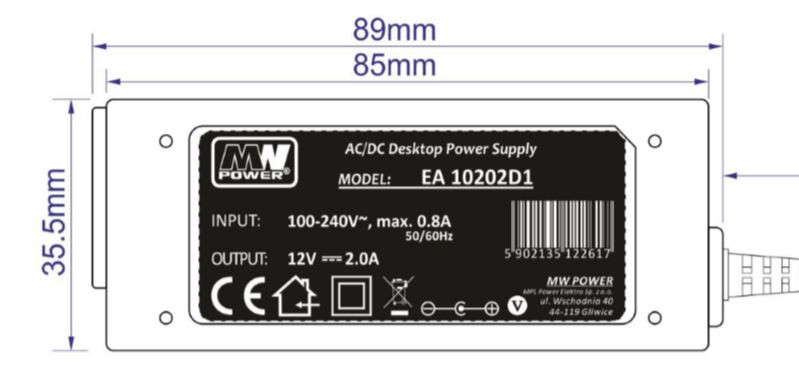 AC adapter 12V 2A 5.5x2.1mm - 2