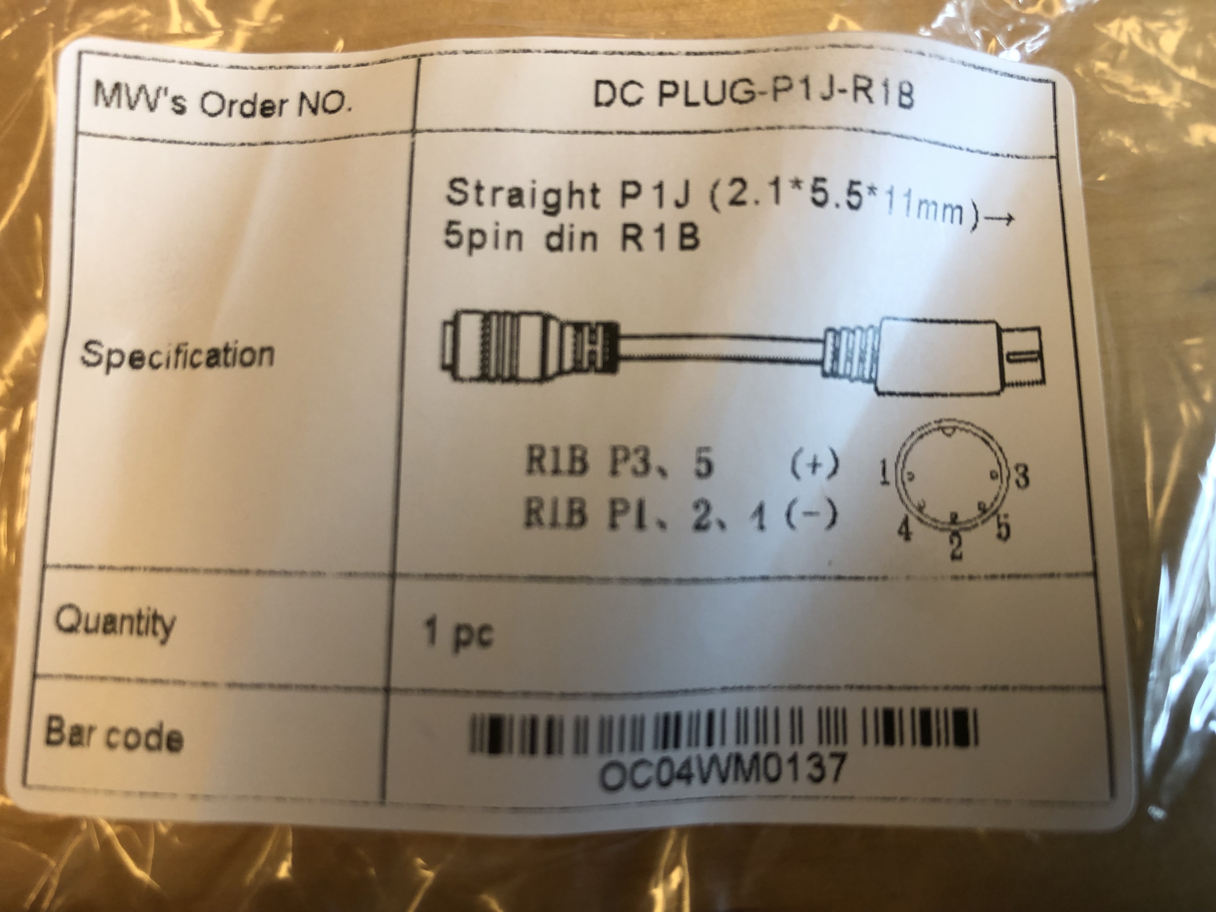 MW DC-adapter 5.5x2.1 hona  till DIN 5-pin - 2