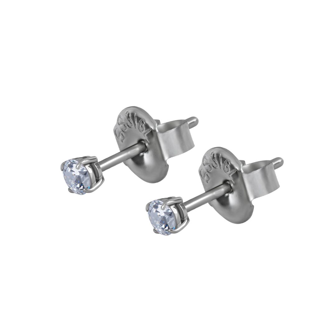 Earring - 2 mm diamond cut crystals - surgical steel - 18K gold PVD