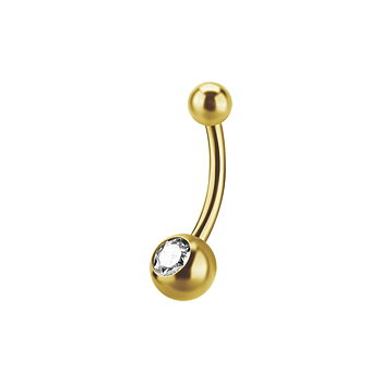 Navelpiercing - baby banana barbell  (4x6 mm) 18k guld - enkel vit kristall