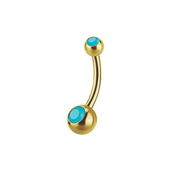 Navelpiercing - (4x6 mm) 18k guld - dubbla blå kristaller