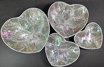 Snäckskal skålar av Abalonskäcka (Paua) - Hjärtan, Set (4 st). Vit