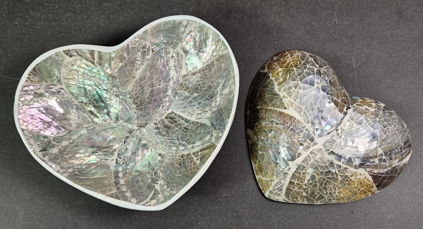 Snäckskal skålar av Abalonskäcka (Paua) - Hjärtan, Set (4 st). Vit - 3