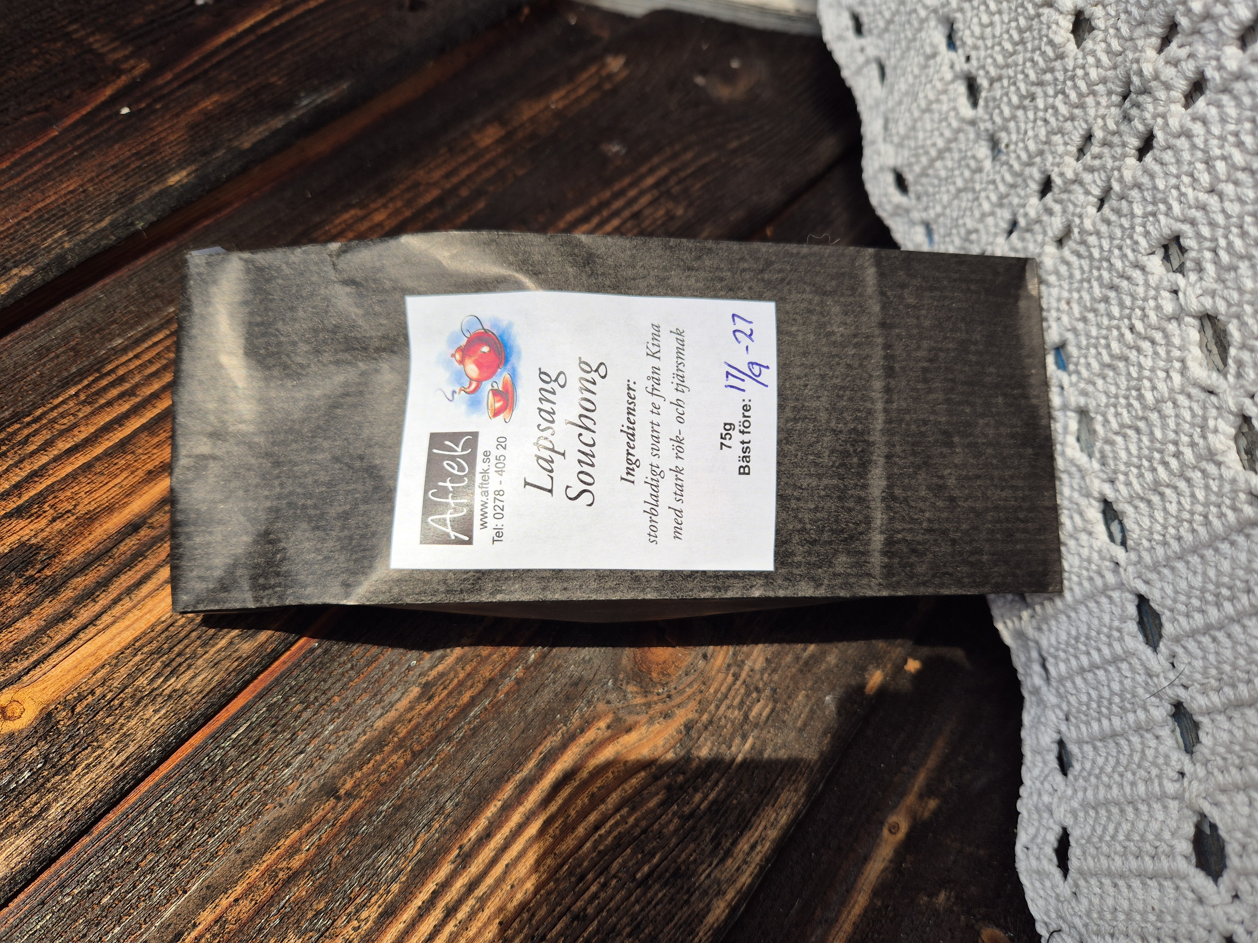 Förpackat svart te, Lapsang Souchong, 75gr, Aftek
