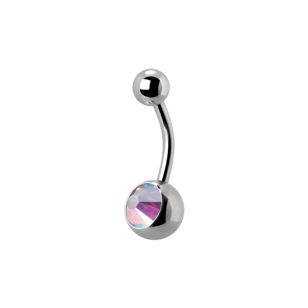 Navelpiercing - baby banana barbell (4x6 mm) regnbågsskimrande kristall