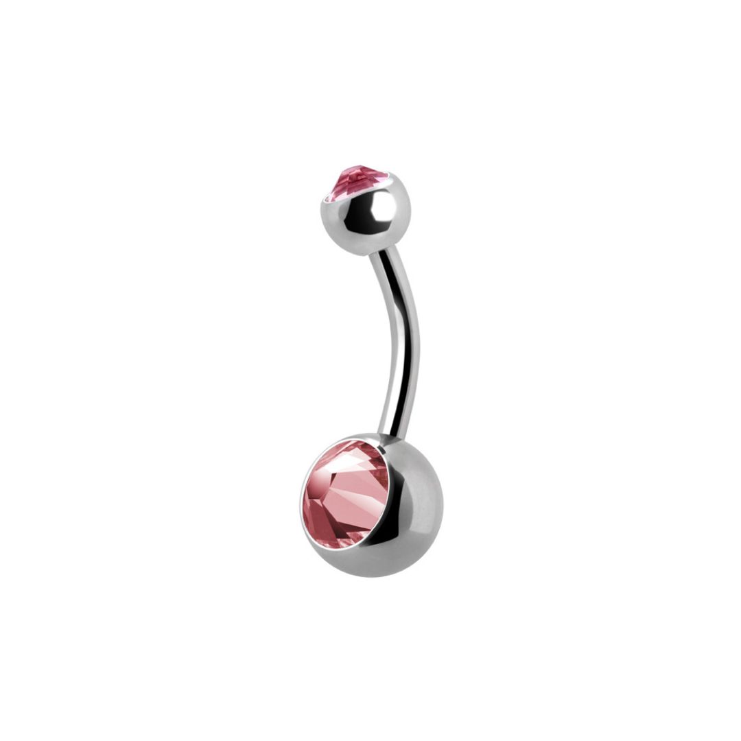 Baby banana barbell (4x6 mm) - pink crystals