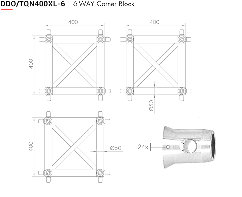 Connection box for trusses / 40 x 40 cm (various connectors) - 6