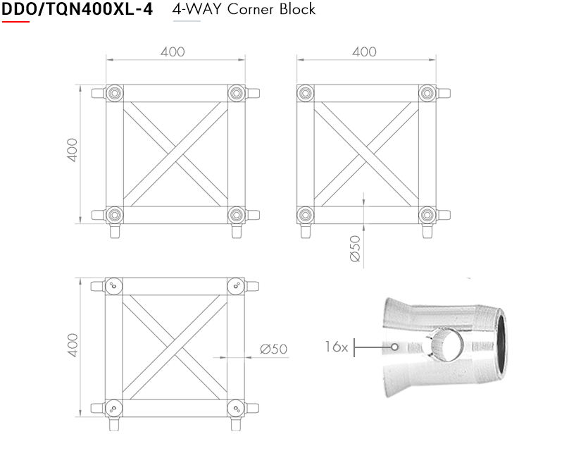 Connection box for trusses / 40 x 40 cm (various connectors) - 4