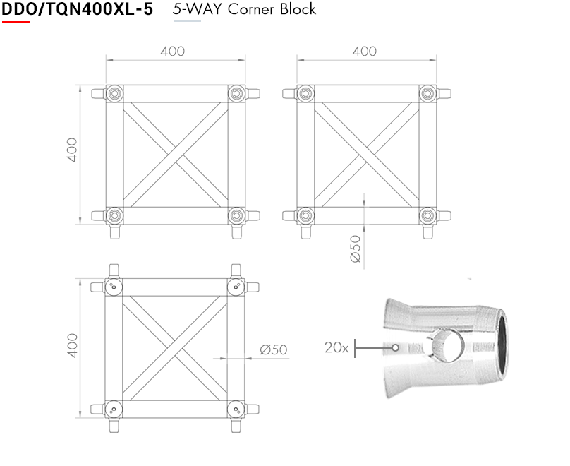 Connection box for trusses / 40 x 40 cm (various connectors) - 5