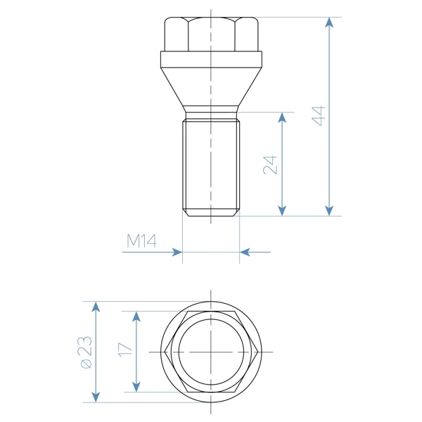 Hjulbult Kon NV17 14X1,5X24 zink - 3